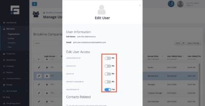 Toggle the settings to change a user's access