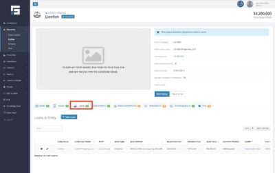 From the entity detail page select the Loans tab