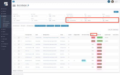 Utilize the top dropdown filters for the Rent Collection Index Page especially the Date filters to locate invoices faster and sort based on Balance