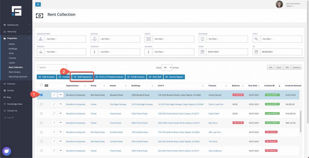 Adding Invoice Payments in STRATAFOLIO