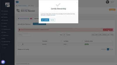 Click the button to Certify Owners and confirm it on the pop-up that will appear