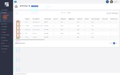 Navigate to the Entities Index Page from Hierarchy in the left-side navigation menu then click the i icon beside the integration to add an ACH integration