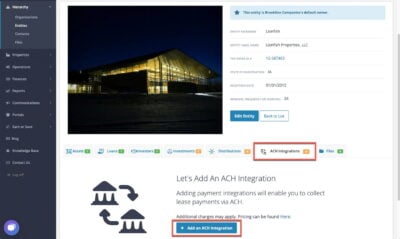 Select the ACH Integrations tab and then the Add an ACH Integration button