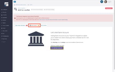 The next step is to select the button to add a bank account in the Bank Accounts tab