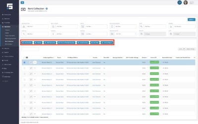 Buttons found at the top of the Rent Collection table view