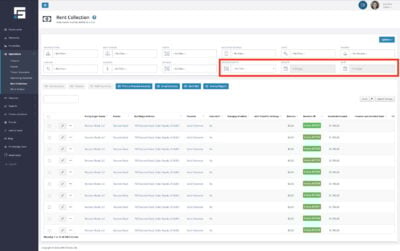 The Date Options dropdown filters on the Rent Collection Index Page