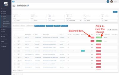 The Rent Collection page provides a view on balances and more details on each invoice