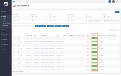The clickable invoice numbers on the Rent Collection Index Page