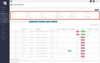The dropdown filters available on the Rent Collection Index Page