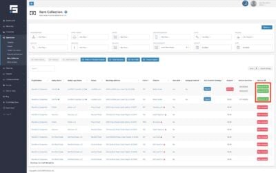 The invoice numbers on the Rent Collection Page