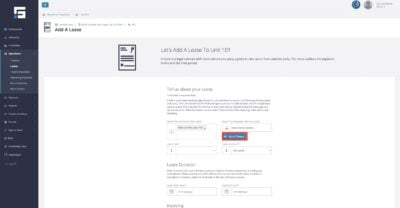 The Add a Tenant button on the Add a Lease form
