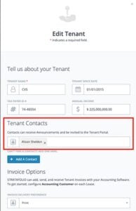 The Tenant Contacts section where associations can be removed