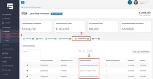 The graphical view of the distributions can be accessed through the Distributions tab under the Investor in the Finance section