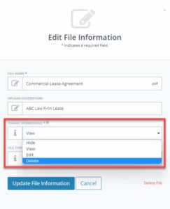 Change tenant permissions on the lease file upload form