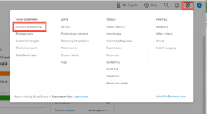 Select QuickBooks Account and Settings to begin with toggling custom transaction numbers
