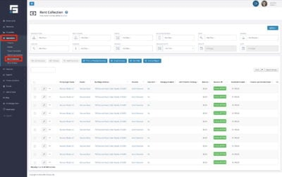 Navigate to the Rent Collection page under Operations on the left-side navigation menu