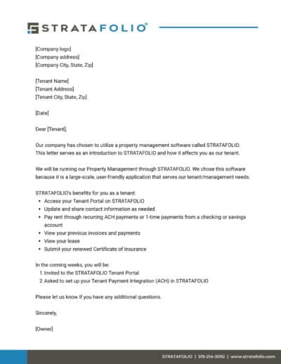 Sample letter informing tenants that you will be using STRATAFOLIO