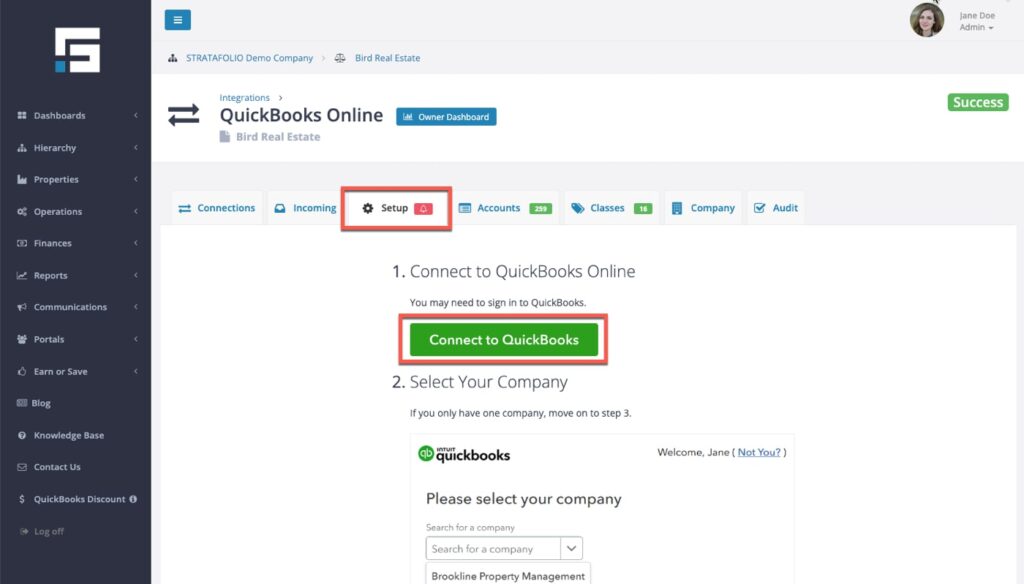 Connect QuickBooks Online to Sync with STRATAFOLIO