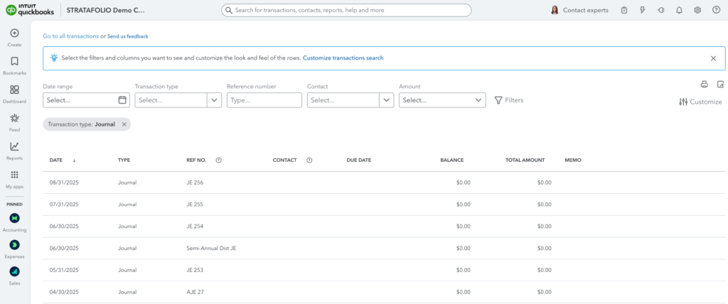 How to view past journal entries in QuickBooks, step 2.