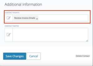 Contact rights must include the Receive Email Invoices
