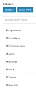 The Columns toggle and filter