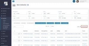 The Report Settings button is highlighted while on the Rent Collection page