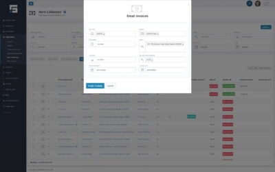 Adjust the filters on the Email Invoices pop up form to send the invoices to the respective tenants