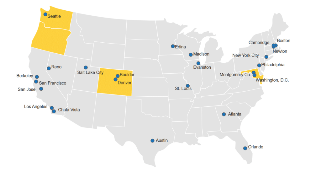 Map of jurisdictions with a building performance standard.